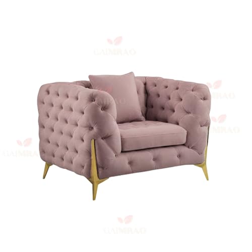 Image of 4 Seater Sofa Set Modern Classic Chesterfield Style Sofa Set with Pillows for Living Room, Bedroom and Office and Hallway Colour (3+1+OTTO Pink FC)