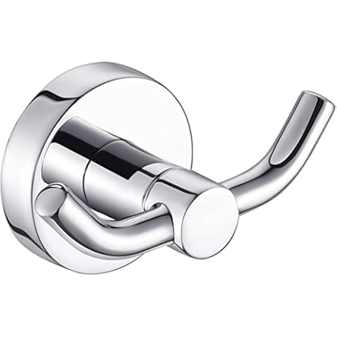 MARMOLUX ACC - Chrome Bathroom Hooks for Towels | Modern Double Towel Hook Design Ideal for use as Robe & Towel Hooks, Shower Wall Hooks or Kitchen Hooks | Towel Holder Double Hook Design Cover