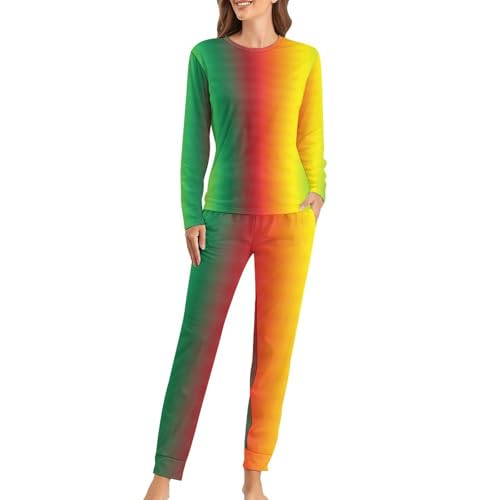 Ensemble de pyjama femme vêtement de nuit arc-en-ciel t-shirt manches longues pantalon loungewear