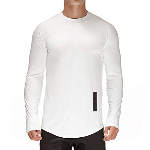 Magiftbox Men's Long Sleeve Lightweight Active Sweatshirts Gym Workout Jogging T-Shirts T15_White_US-S