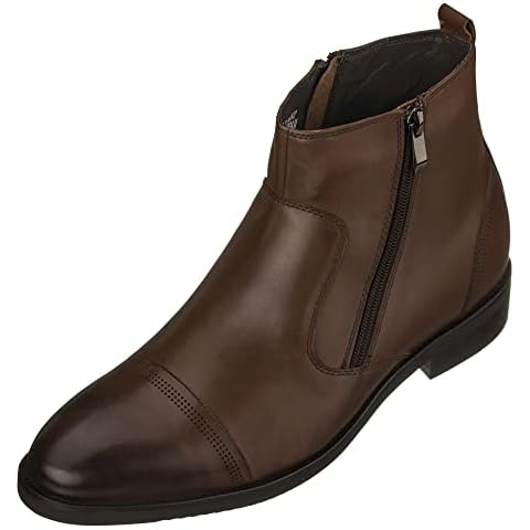 CALTO Men's Invisible Height Increasing Elevator Shoes - Dark Brown Premium Leather Lightweight Zipper Boots - 2.8 Inches Taller - S28002 - Size 10 D(M) US Cover