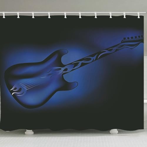 Rideau de douche bleu marine à motif violon en polyester imperméable - 3