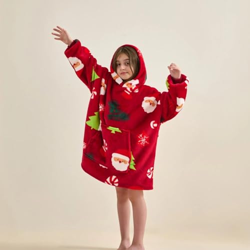 xuan dian Wearable Blanket for Kids Cozy Wearable Blanket Hoodie for Teens Girls Boys Warm Blankets Sweatshirt Gift for Teenage Hoodie Blankets with Sleeves and Giant Pocket - Printing Christmas