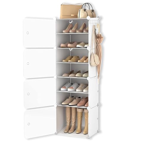 Image of Sunderlook Shoe Rack Plastic for Home- Shoe Stand, Chappal Stand, Professional Multipurpose Foldable Standing Comfort Runner Shoe Rack with Door, Slipper Stand (Off White, 7 Shelf 4 Door)