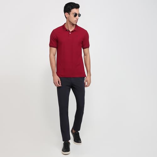 Image of Raymond Men Modern Fit Solid Pattern Pure Cotton Polo Neck Half Sleeve Casual T-Shirt