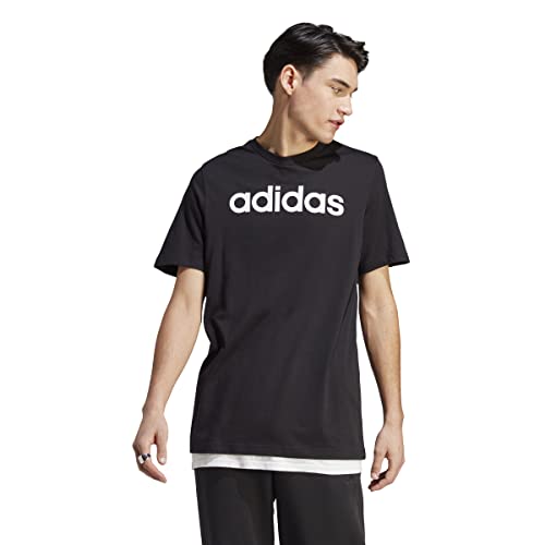 adidas Men's Essentials Single Jersey Linear Embroidered Logo T-Shirt, Black, Large