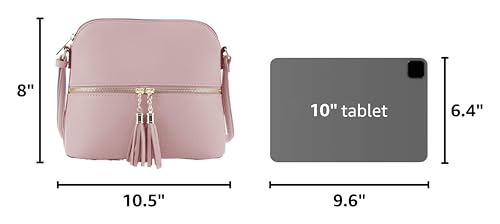 Image of SG SUGU Lunar Lightweight Medium Dome Crossbody Bag Shoulder Bag with Tassel | Zipper Pocket | Adjustable Strap