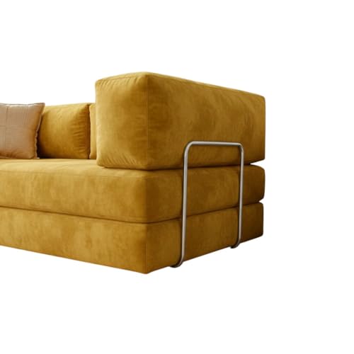 Image of Torque Vegas Three Seater Sofa Cum Bed for Sleeping-Yellow | Premium Suede Fabric 3-Seater Double Foam Fold Out Sofas Bed | Convertible 3-in-1 Sofa Cuma Bed for Office