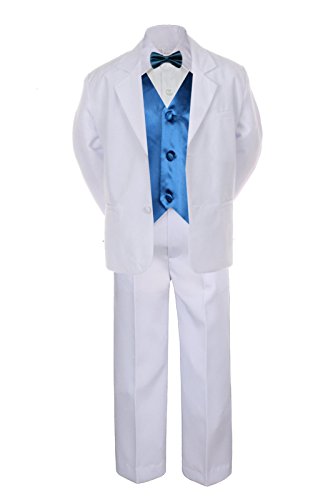 7pc Green Teal Vest Bow Tie Boy Baby Toddler Kid White Formal Suit Tuxedo S-20 (Medium (6-12 months))