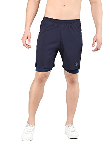 Image of CHKOKKO Double Layered Gym Shorts for Men Workout | Compression Inner Layer with Pockets Across Inner Outer and Back | Dry Fit Sports Athletic wear for Running Jogging or Training