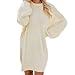 Strickpullover Damen, Strickpullover Damen Oversize Pulloverkleid Herbst Winterkleid Locker Longpullover Modische Knielang Wollkleid Pullis Rundhals Strickkleid Elegante Sweatkleid, S