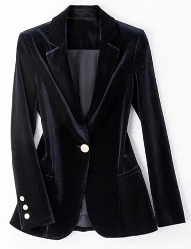 Women's One Button Velvet Blazer Business Suit Jacket Work Office Notched Collar Coat2