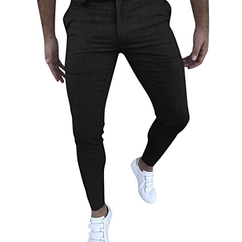 Pantalones Hombre Ajustados en Color Sólido Cremallera Casuales de Moda Pantalones Largos para Redes Sociales y Look Urbano(Black, XL)