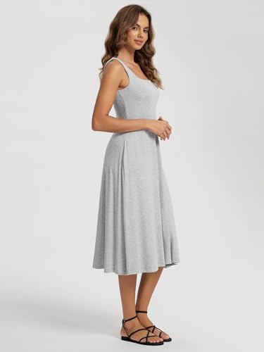 Image of ODODOS Square Neck Midi Dress with Pockets for Women Summer Casual Sleeveless Sundress Flare Tank Dress
