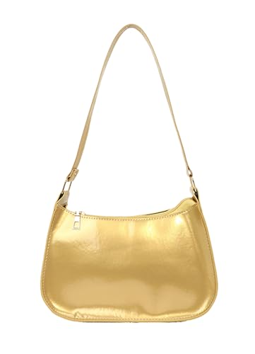 Bolsa clutch de couro envernizado brilhante para mulheres bolsa de ombro axila MINI Hobos, Dourado, Small
