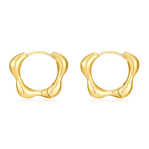 Small Gold Hoop Earrings for Women 18K Gold Plated Gold Hypoallergenic Floral Earrings Floral Huggie Hoop Earrings Trendy Jewelry