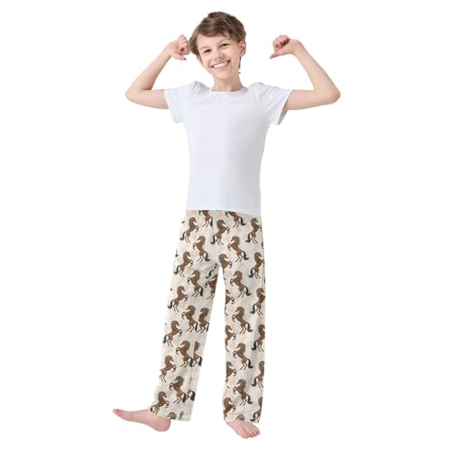 Horse Roar Boys Long Pants Soft Trousers Elastic Waist Kids Lounge Bottoms with Pockets S-XL2