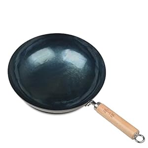 ZhenSanHuan Chinese Hand Hammered Iron Pow Woks and Stir Fry Pans Wooden Handle (Seasoned 32CM)