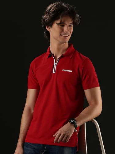 Image of TVS Originals Racing Men's Polo T-Shirt | 100% Polyester | Quick-Dry | Antimicrobial Finish | Zipper Placket | Reflective Branding | Lightweight Activewear | 200 GSM | Regular Fit