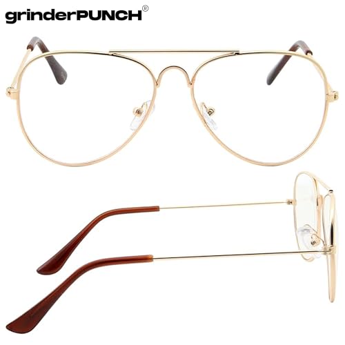 grinderPUNCH Kids Fake Aviator Eye Glasses Clear Lens Children's Non Prescription (Age 3-10), Gold2