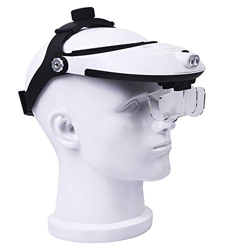 Lupa montada en la cabeza con luz LED, lupa manos libres para leer, reparar relojes, joyas, zoom de 1X a 3.5X con 6 lentes desmontables