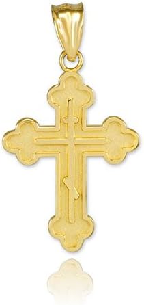 Religious Jewelry Solid 14k Gold Eastern Orthodox Cross Charm Pendant Necklace, 20" - Image 2