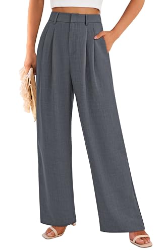 PRETTYGARDEN Women's Summer Elastic High Waisted Work Pants Straight Leg Dressy Business Casual Trousers Slacks Pockets