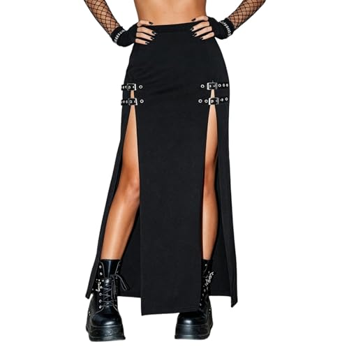Falda gótica oscura negro bruja vestido de fiesta punk, Negro , L