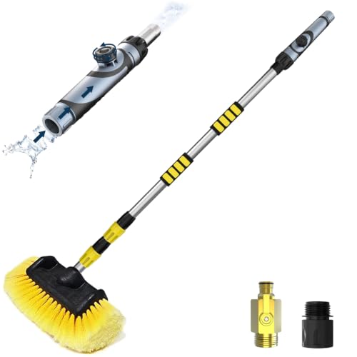 SISUPASSIE 12FT Car Wash Brush with Long Handle, Telescopic Car Wash Brush with Soap Dispenser, 12-Inch Soft Bristle Car Cleaning Brush for Cleaning Car, RV, Truck, Boat, Solar Panels, Yellow