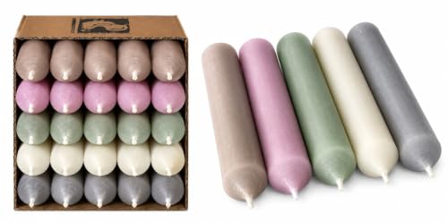 Kerzenfarm Hahn kurze Stabkerzen Bunt - Kerzenset 25 Stück - Premium Qualität Made in Germany - 22mm Durchmesser 10cm Länge bunte Kerzen durchgefärbt - Stabkerzen pastellfarben - Tafelkerzen Set 2