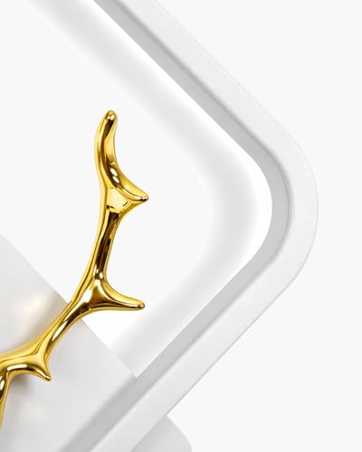 Image of Homesake LED Wall Lamp for Living Room Bedroom, Modern Golden Deer Decorative Wall Light, Warm White Indoor Designer Home Decor Light, Stag Face, Square Frame, (White, Square)