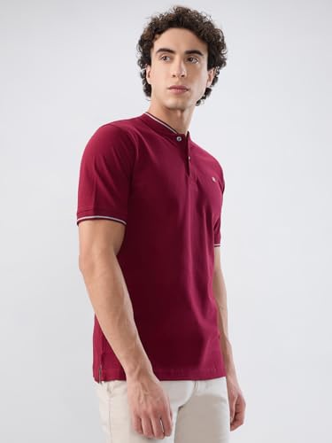 Image of Raymond Men Modern Fit Solid Pattern Pure Cotton Polo Neck Half Sleeve Casual T-Shirt