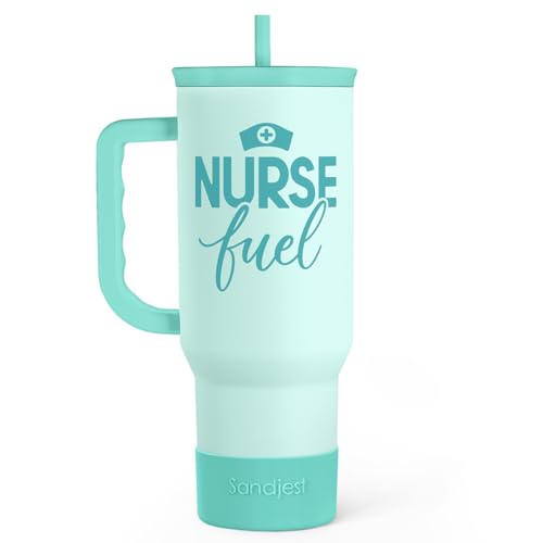 SANDJEST Nurse Gift Tumbler 40oz with Handle and Straw – Nurse Fuel Insulated Stainless Steel Travel Coffee Mug for Nursing Friend Student - Gifts for Appreciation, Birthday, Christmas
