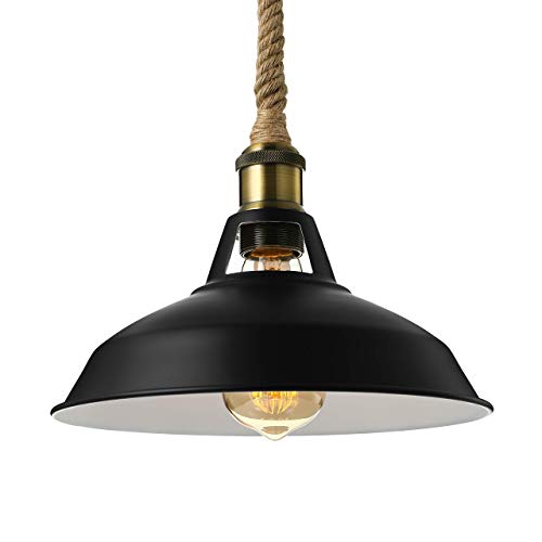 Suspension industrielle LED au fini noir mat d'exception avec chaîne en corde travaillée