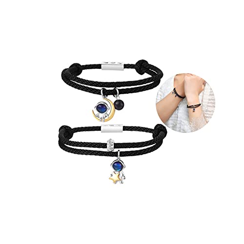 WSNDM 2 Pcs Paare Geflochtenes Armband Für Männer Frauen, Astronauten Charms Mit Stern-Mond-Anhänger, Einstellbar Seil, Lucky Attraktives Mode Zarter Schmuck, Als Valentinstagsgeschenk Cover