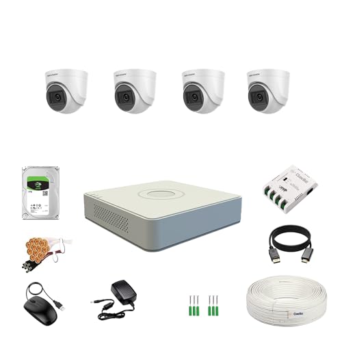 Image of HIKVISION 2MP 1080P 4 Channel DVR, 2MP 4 Dome [Night Vision + EXIR Technology + Motion Detection + HDTVI] + 1 TB HDD + 4 CH SMPS + CCTV Cable + BNC /DC