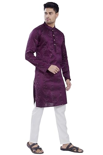 Image of DIVISIVE Men's Jequard Embroidered Art Silk Slim Fit Only Kurta