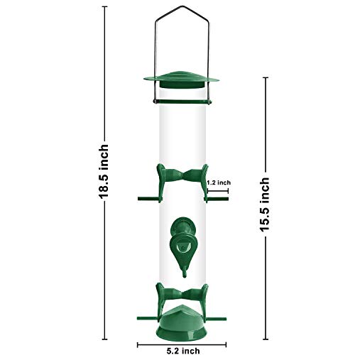 ERYTLLY Bird Feeder Classic Tube Hanging Feeders for All Kinds of Birds,Weatherproof, Advanced Hard Plastic with Metal Hanger (1 Pack) (Green 6 Ports Bird Feeder-1 Pack) - Thumbnail 6