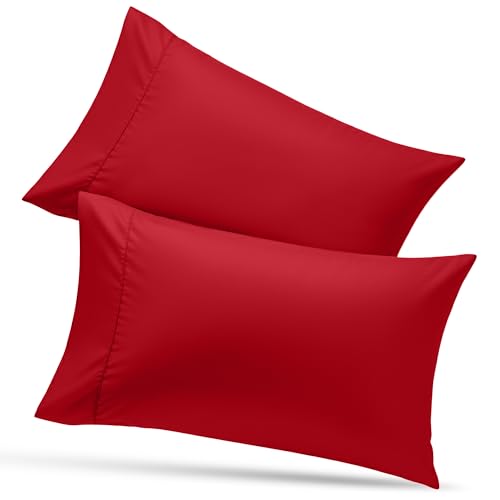 Utopia Bedding Standard Pillow Cases - 2 Pack - Envelope Closure - Soft Brushed Microfiber Fabric - Shrinkage and Fade Resistant Pillow Covers Standard Size 20 X 26 Inches (Standard, Red)