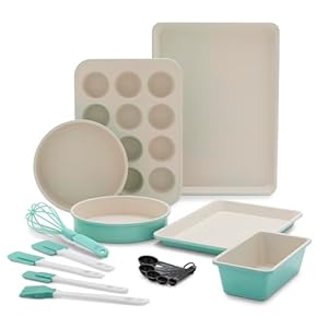 GreenLife Bakeware Healthy Ceramic Nonstick, 12 Piece Baking Set with Cookie Sheets Muffin Cake and Loaf Pans including utensils, PFAS-Free, Turquoise GreenLife Bakeware Healthy Ceramic Nonstick 12 Piece Baking Set with Cookie Sheets Muffin Cake and Loaf Pans including utensils PFAS Free Turquoise
