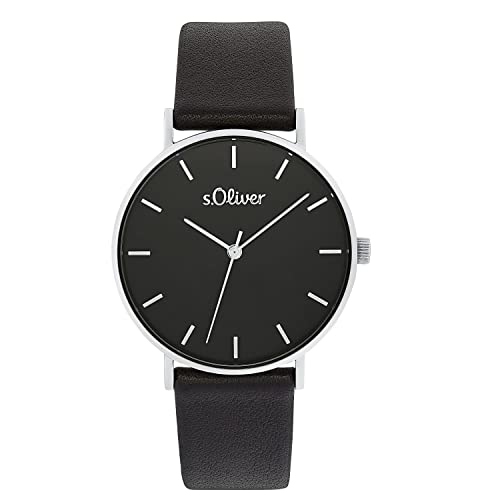 s.Oliver Armbanduhr Damen Quarzuhr Analog, mit Leder Armband, Silber, 3 bar Wasserdicht, Kommt in Uhren Geschenk Box, 2033485