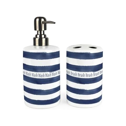 Blue Nautical Stripes Bathroom Accessories Set Cover