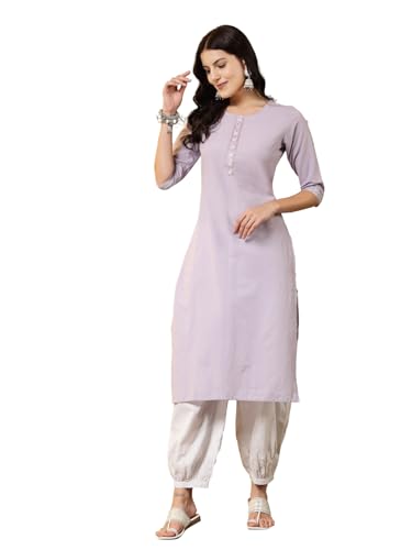 Stylum Women's Solid Cotton Blend Straight Kurta (Ashley42_Lavender, Xl)