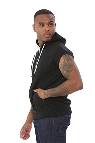 Indigo Soul Men's Casual Sleeveless Hoodies Zip Up Sweatshirt Workout Gym Fitness Drawstring Hooded Tank Top with Pockets (M, Black) - Image 2