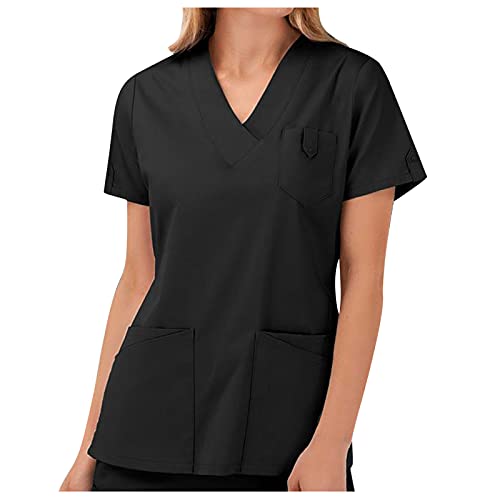 BUDAOWENG Tunique Médicale Femme Manches Courtes Uniforme De Travail Femme Esthéticienne Blouse Medicale Femme Grande Taille Blouse Col en V Laboratoire Femme Uniforme Infirmière Cover