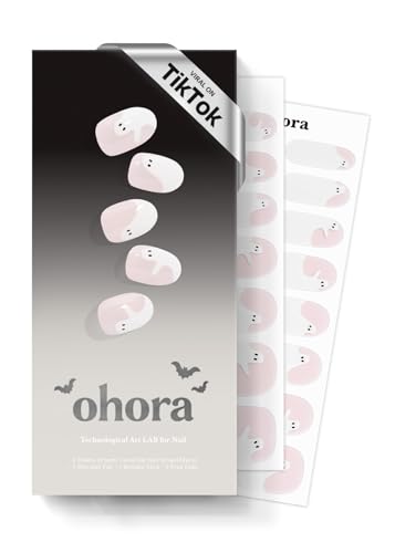 Image of ohora Semi Cured Gel Nail Strips (N Peek a Boo) - Works with Any Lamps, Salon-Quality, Long Lasting, Easy to Apply & Remove - Includes 2 Prep Pads, Nail File & Wooden Stick
