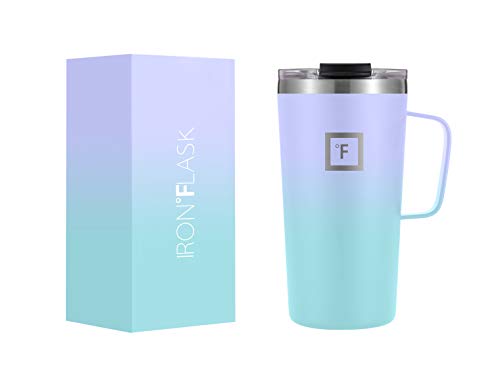 IRON °FLASK Grip Coffee Mug - 16 Oz Leak Proof Vacuum Insulated Stainless Steel Bottle Modern Double Walled Simple Thermo Travel Hot Cold Hydro Water Metal Canteen CM_16CottonCandy