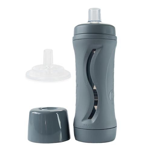 Image of Subo Baby Food Bottle Starter Set | No Mess Baby Toddler Self Feeder | Squeeze Free Design for Purees, Smoothies, Yogurt, Oatmeal, or Thickened Liquids | Reusable Silicone Washable Cup (Charcoal)