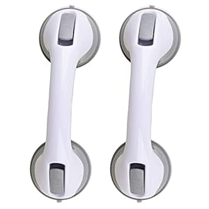 (2 Pack) Shower Handle 12 inch Grab Bars for Bathtubs and Showers Suction Bar Handles Handicap Elderly Seniors Safety Bathroom Bath Grip – Balance Assist ONLY for Tiles Glass & Hard Plastic