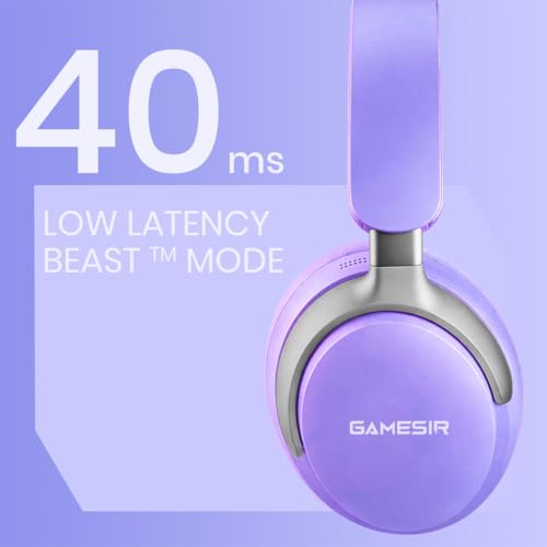 Image of GameSir Bass Wireless Headphones with Bluetooth 5.3, 40mm Drivers, Deep Bass Stereo Sound, Over-Ear Noise Isolation Headset with RGB LED Light, Built-in Mic for PC, Mobile & Laptop (Purple)